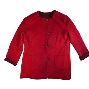 Reversible Red Burgundy Wool Blend Coat Jacket Womens Size Large